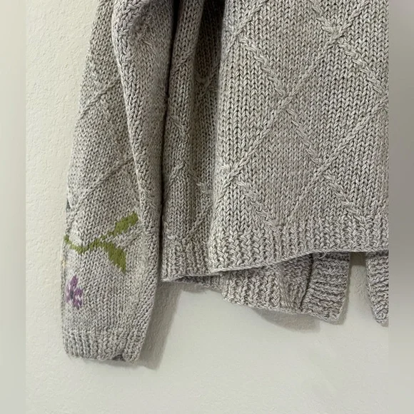 Vintage L.L. Bean Floral Knit Women's Sweater Tan/pink Button Up Cotton Ramie S - Picture 9 of 11